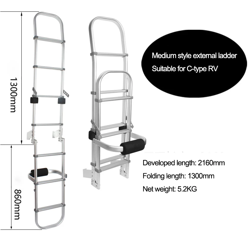 Liga de alumínio RV Escada Traseira, Multi-purpose, Folding, Outdoor, Anti-Skid Montagem, Adequado para Caravana