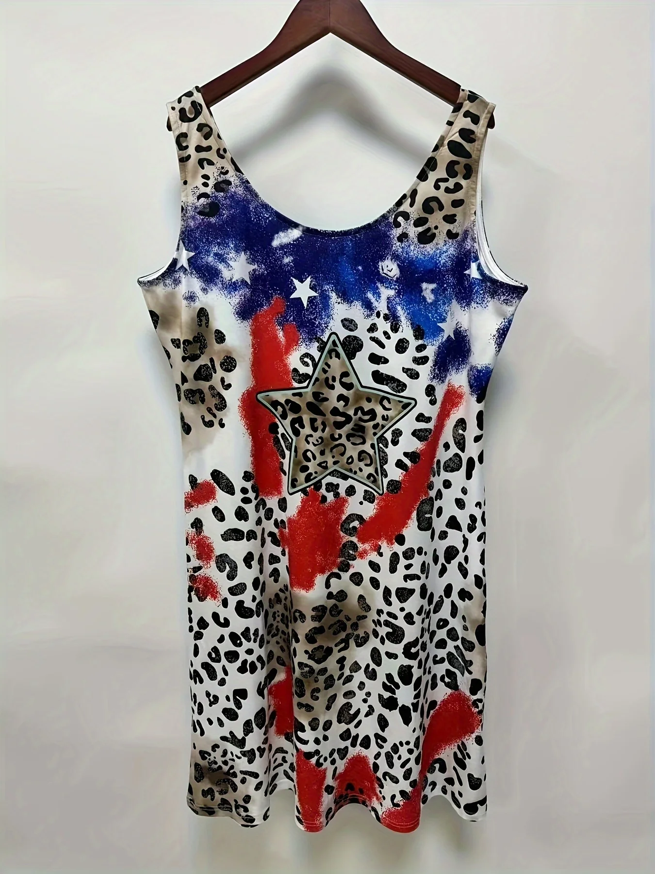 2024 summer new plus size women\'s leopard print sleeveless vest dress women