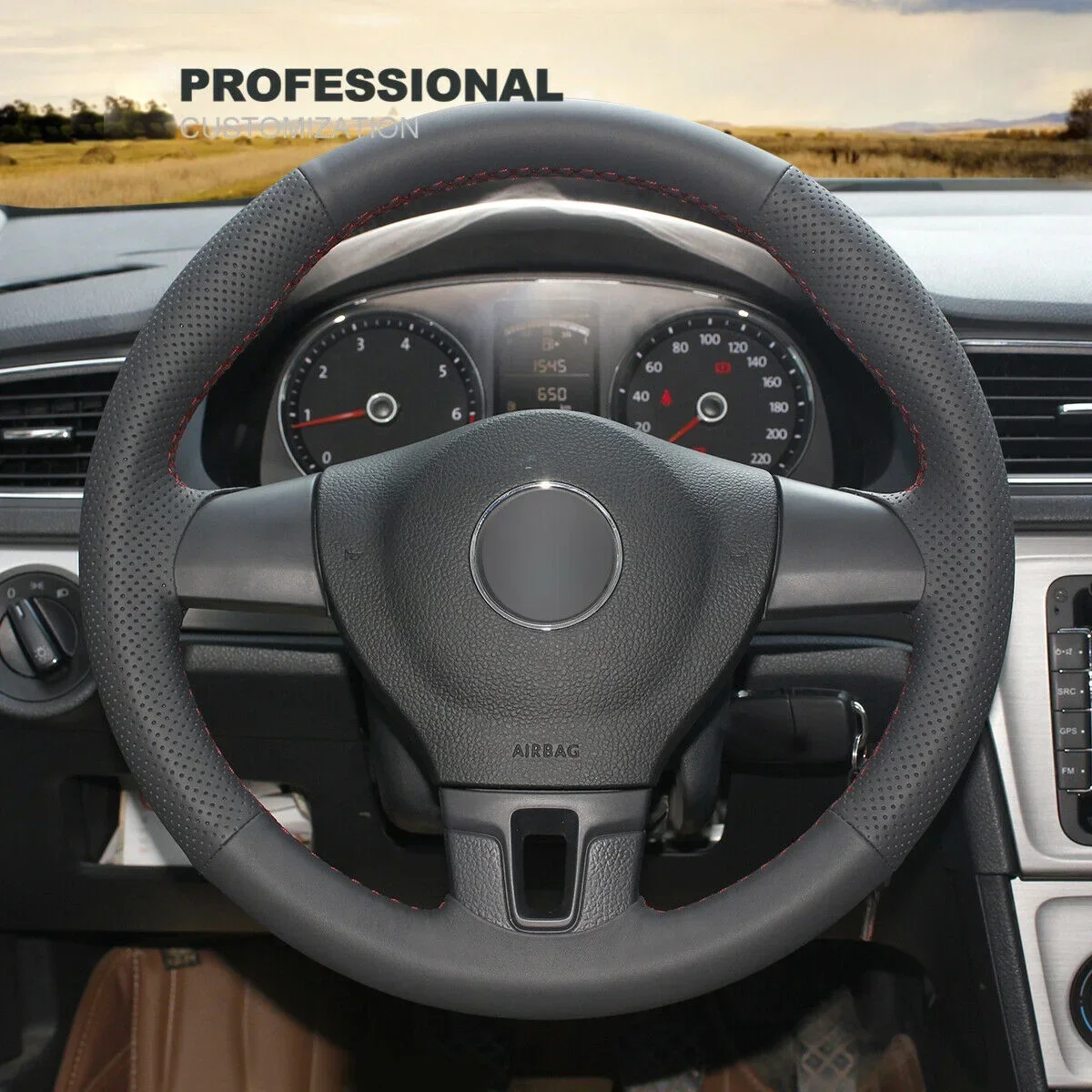 

DIY Black Leather Steering Wheel Cover For Volkswagen VW Passat 2012 2013 2014 2015 Car Interior Accessories