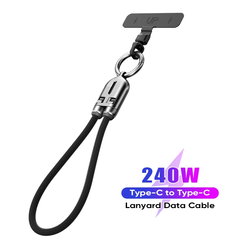 

240W Cell Phone Lanyard Built in USB C to USB C Cable,2 in 1 Braided Fast Charging Data Cord for iPhone 17/16,Samsung Galaxy A17