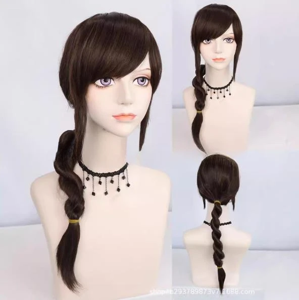 WONDER EGG-Peluca de Cosplay Aonuma Neiru, Pelo trenzado largo marrón, lazo blanco, pelucas sintéticas largas resistentes al calor