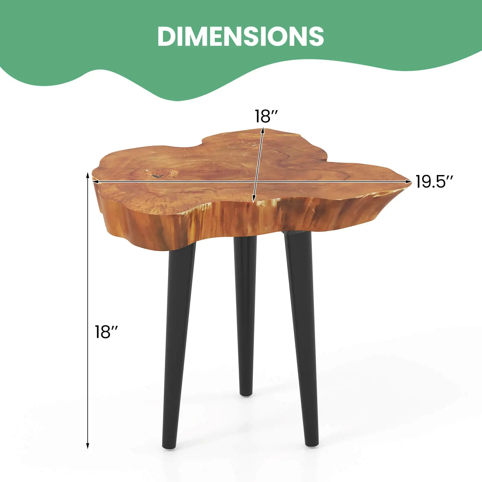 Teak Wood End Table Solid Live Edge Outdoor Side Table w/ Irregular Tabletop