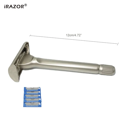 Imagen 2 del producto IRAZOR, nueva maquinilla de afeitar de seguridad de doble filo con diseño de mariposa pesada con 10 Uds. De recambios de cuchillas originales para hombres, juego de regalo de aseo reutilizable