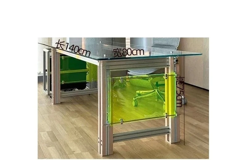 Light luxury creative home bedroom study aluminum profile work desk coffee table tempered glass table desk