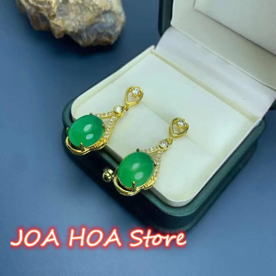 Green Chalcedony Natural Jade Agate Earchain Exquisite Earrings Gold-plated Inlaid Ear Ornaments Fine Jewelry Accessories