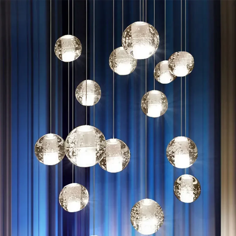 

Villa Staircase Pendant Lights Long Cable Hanging Crystal Glass Ball led Chandelier Restaurant Bar Indoor Decor for Dropshipping