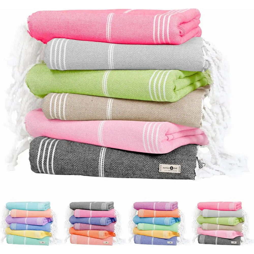 

6-Pack Large Cotton Beach Towels, 40x71, Lightweight, Quick-Dry, Sand-Free, Compact for Travel, Great for Bath, Pool, Gym, and S