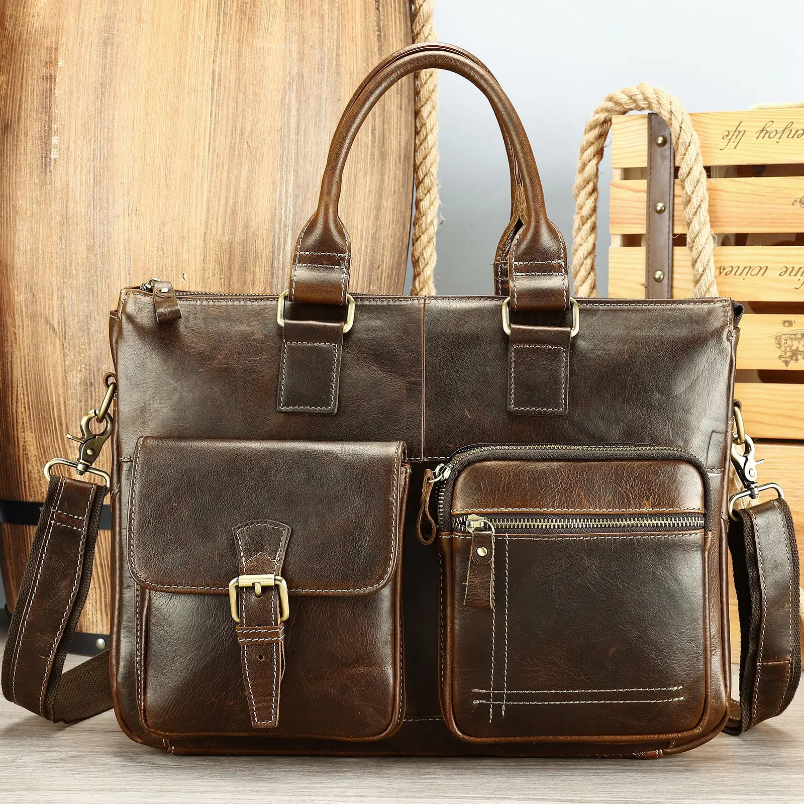 

Executive Top Layer Cowhide Briefcase — Sophisticated Leather Laptop Tote, Premium Business Handbag for 15.6" PC