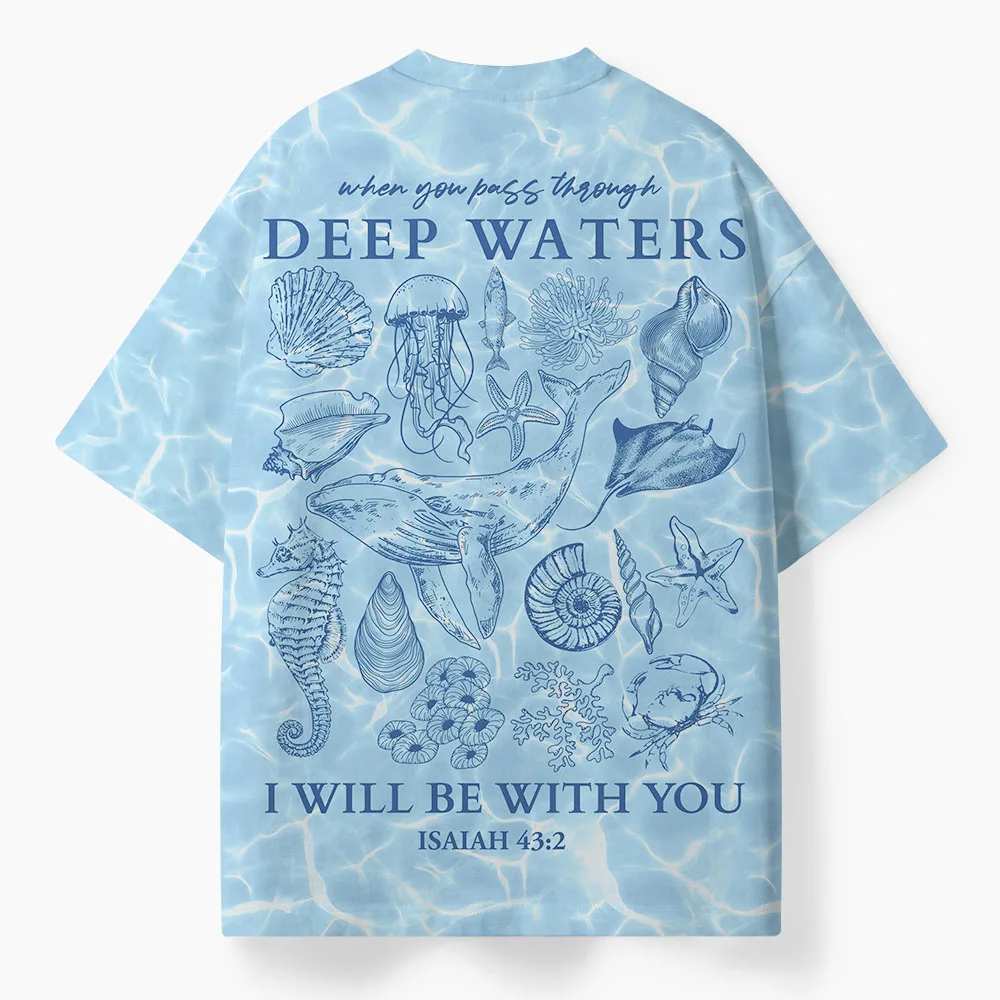 2026 Men Oversized Graphic T‑Shirt,Light Blue Water Ripple Seashell 3D Print Tee,Streetwear Top For Summer Vacation Street Wear