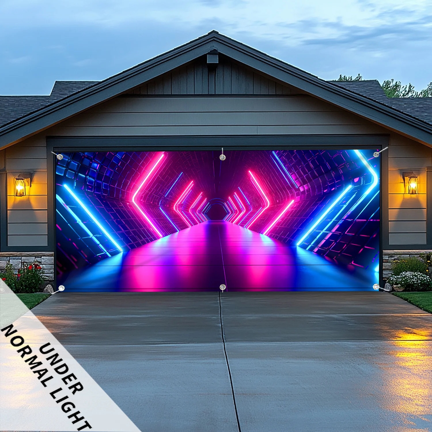 Tunnel de temps futur créatif dans une bannière de porte de Garage éclairée par lumière UV, bannière de fête, décoration extérieure 1 pièce