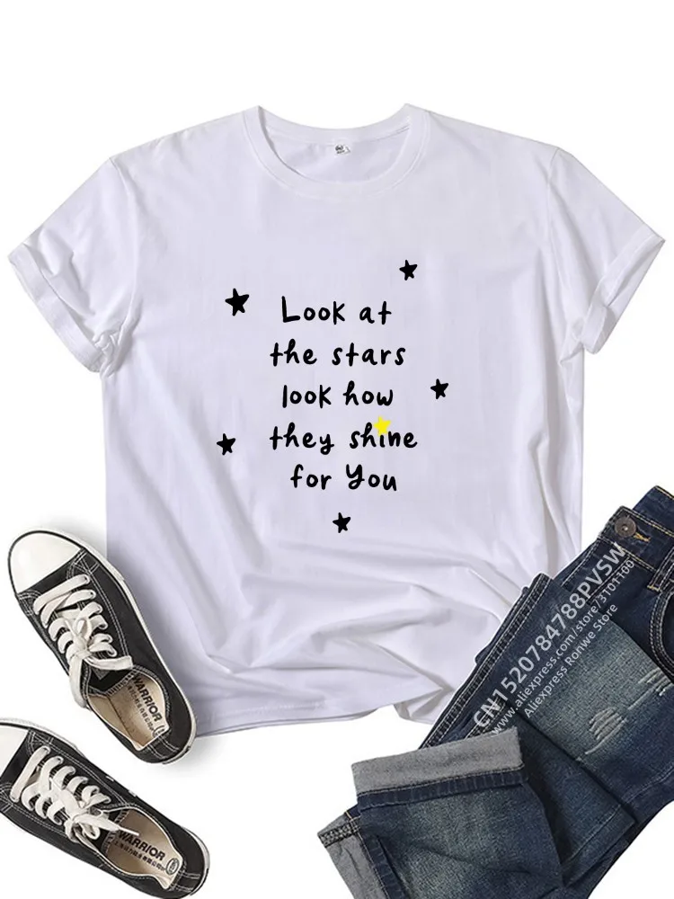 Women\'s Look at the Stars T-Shirts, Girl\'s Harajuku Tops, Casual 90s Vintage Clothes, Look at the Stars, Y2k