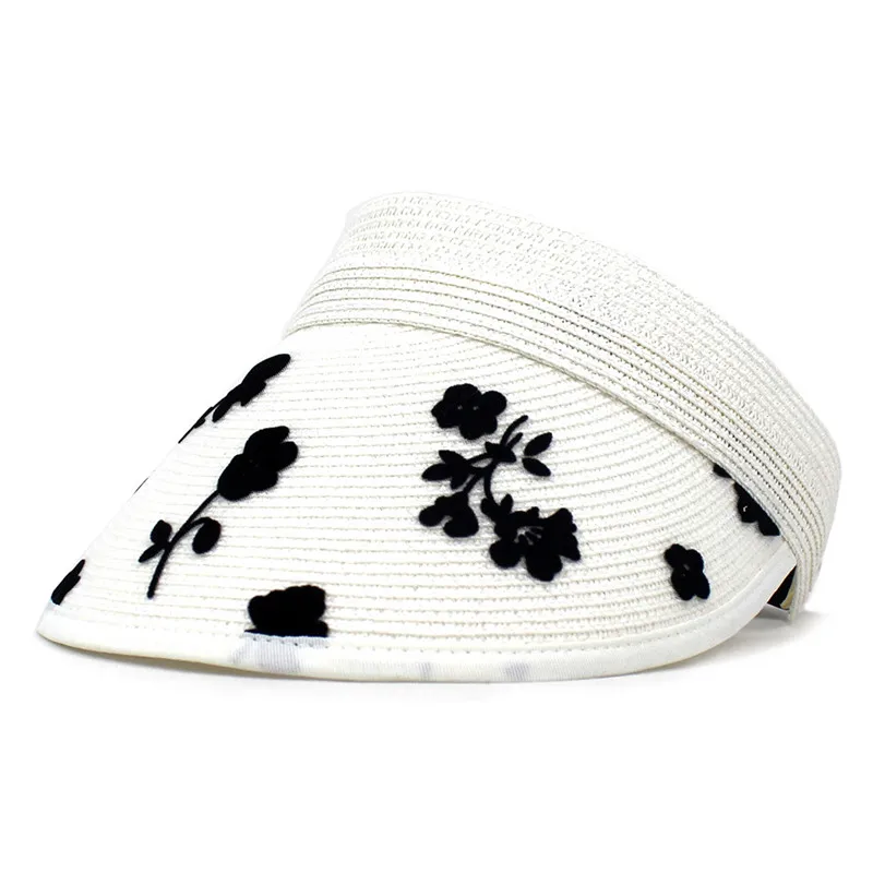 Summer Straw Hat Flower Embroidery Visors Sun Protection Cap For Women 13