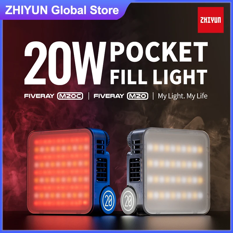 Zhiyun FIVERAY M20 M20C Pocket 20W RGB LED Video Light 2500K-10000K Photography Lights App Control for Portrait Shooting Studio