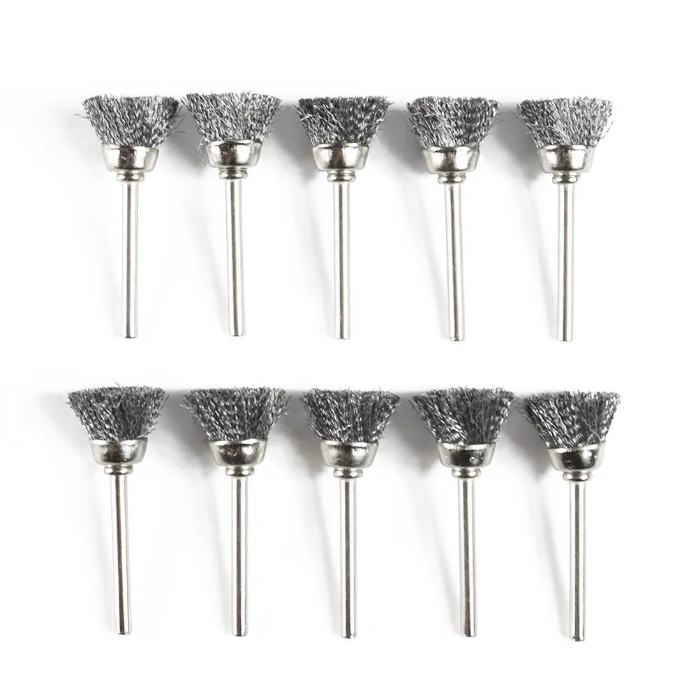 Fenhan 10Pcs Wire Wheel Brushes Set Buffing Polishing Wheels 1/8'' Shank Mandrel Pen Brushes Kit Accessories For Rotary Tools