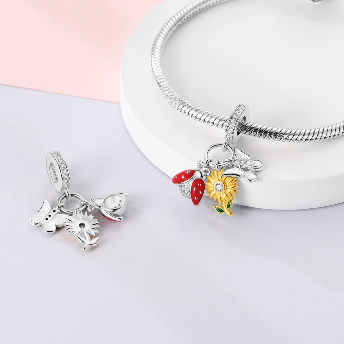 Silver Plated Charms Elephant Palette Sunflower Vintage Palm Beads Fit Original Bangle Bracelet Pendants Fine Jewelry Gift