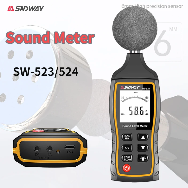 

SNDWAY Sound Level Meters Digital Sound Level Meter Noise Meter 30~130dB Decibel SW-523 SW-524 Portable Handheld Sound Meter