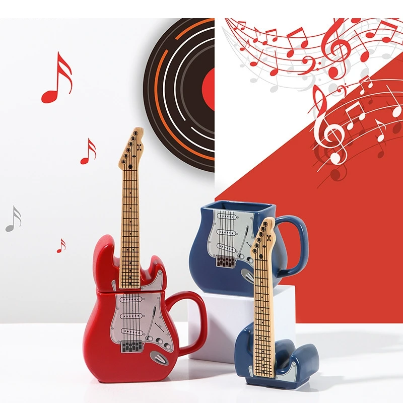 Taza con forma de guitarra, cafetería, taza de leche decorativa, agua de cerámica, estilo moderno, regalos para bebidas de té y jugo para el hogar