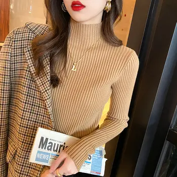 冬季長袖高領針織女式毛衣套頭衫修身針織衫女式上衣Blusas Mujer De Moda 2024 Blusa J995 8 最佳銷售 套頭毛衣 - №8