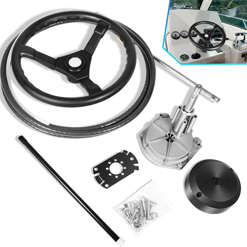 Boats Steering System, 15 Feet Cable Outboard Steering Kit with 3/4'' Standard Tapered Shaft & 13.5