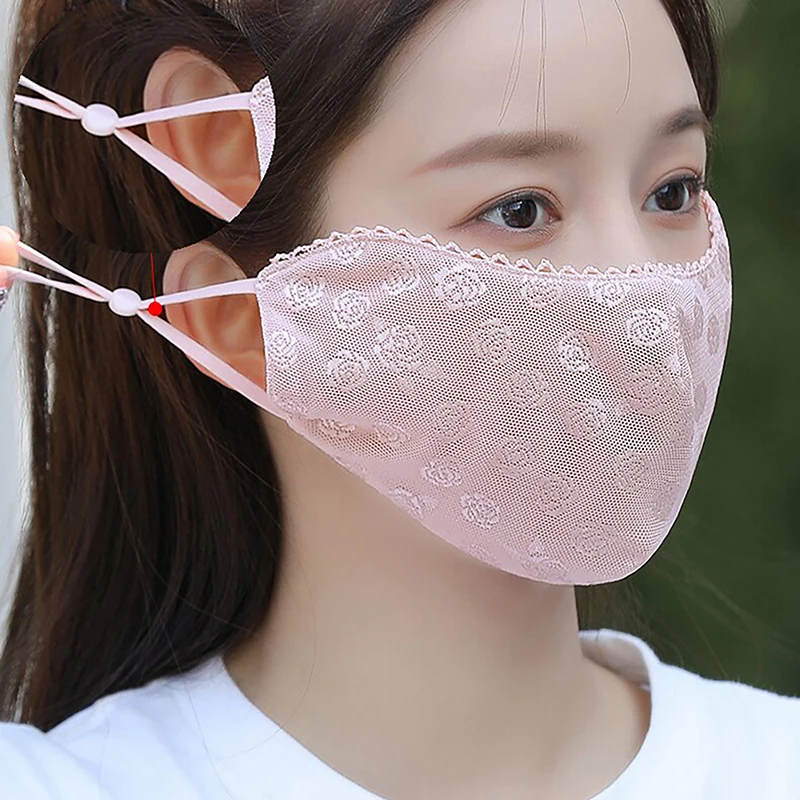 Lightweight Breathable Summer Sunscreen Lace Mask Sunshade Solid Color Sunscreen Face Cover Strap Hanging Ear UV Protection Mask