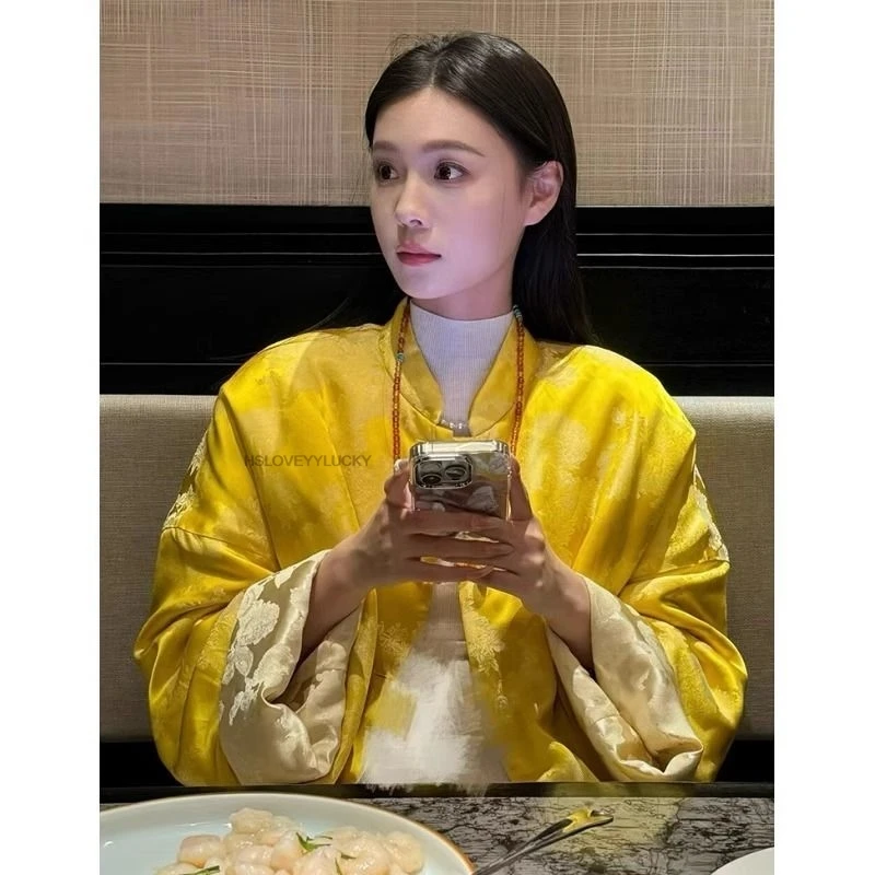 Autumn Winter Chinese Style Jacquard Qipao Collar  Long Sleeves Blouse Women Girl Retro Blouse Improved Tanguits Daily Coat