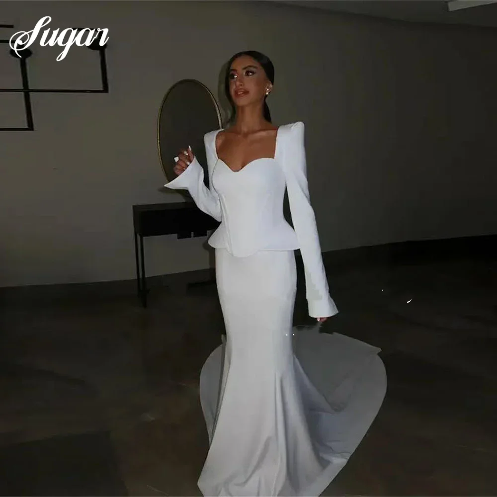 

White Wedding Dresses Sweetheart Satin Long Sleeves Vestidos De Novia Boda Mermaid Backless Corset Bridal Gowns Customized