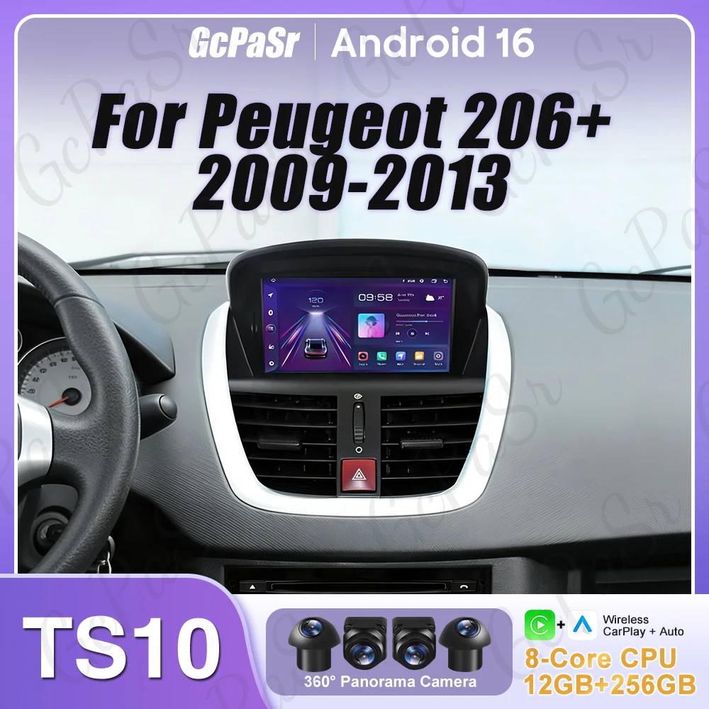 Car Radio Android 16 For Peugeot 206+ 2009 2010 2011 2012 2013 Carplay Video GPS Navigation Multimedia Player DVD 4G Wifi BT RDS