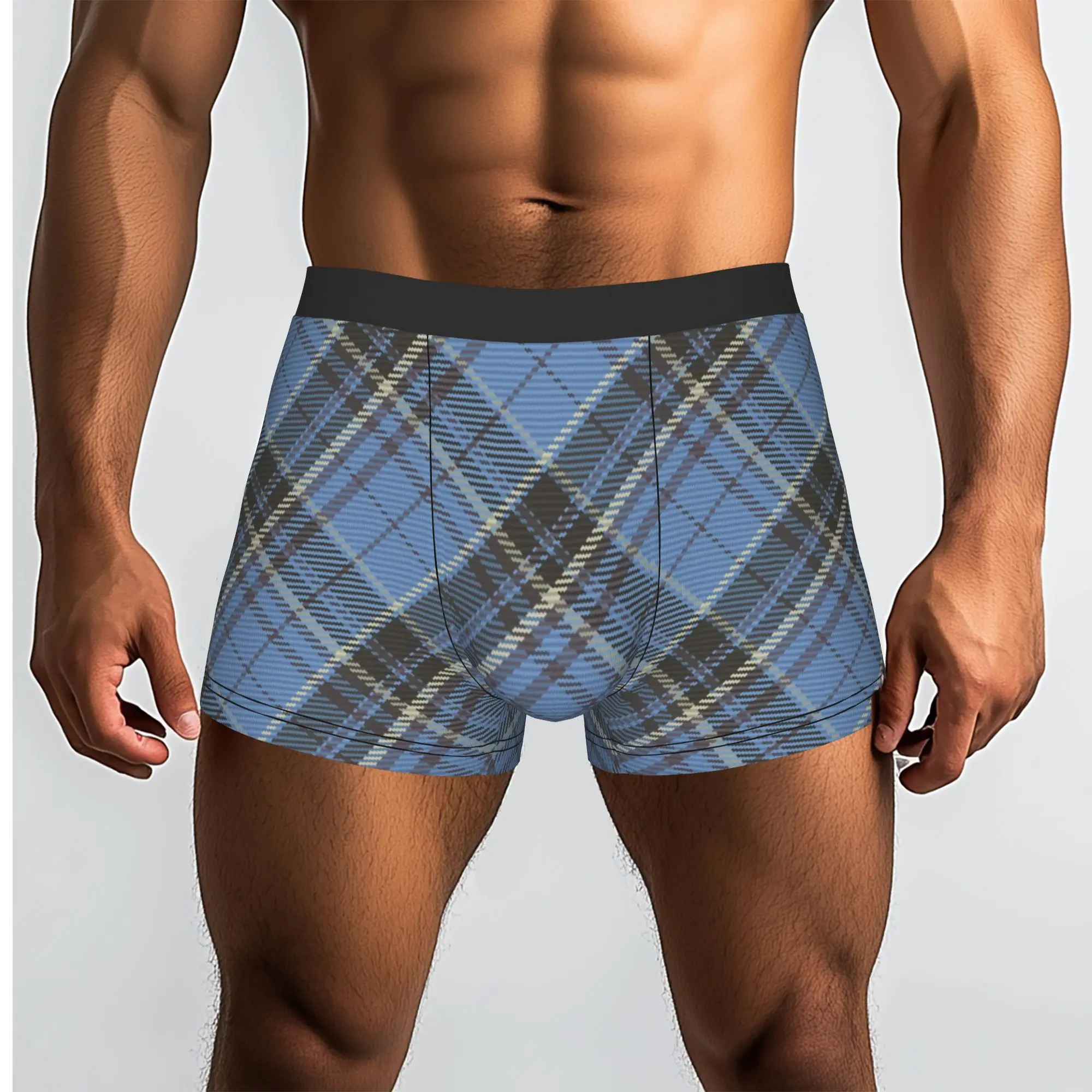 Custom Check Plaid Fabric Texture Tartan Pattern Underwear Male Print  Boxer Shorts Panties Briefs Soft Underpants