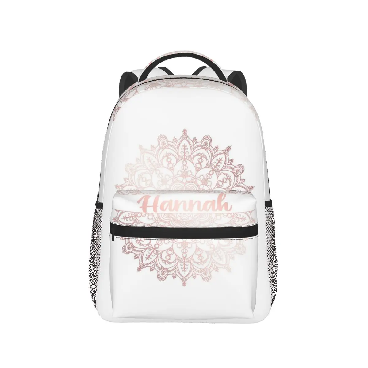 First Name Hannah Mandala In Rose Gold Student Backpack School Bag Hiking Travel Daypack Boy Girl Fashion Bookbag Shoulder Bags