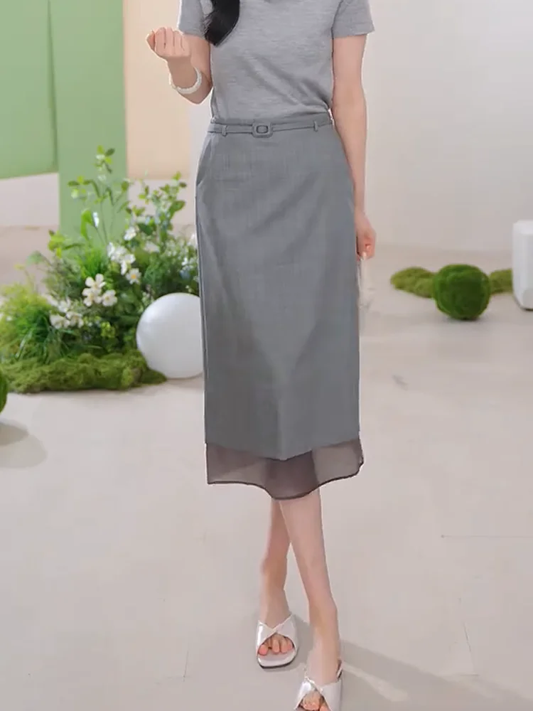 

Новая женская юбка-костюм Ele ey: тонкая, легкая, весенне-летняя, средней длины, облегающая, в корейском стиле, для офиса и повседневной носки.