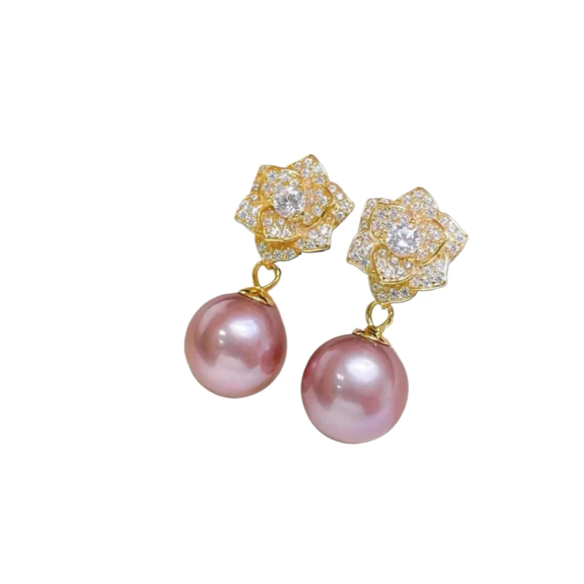 

Suberb Пара Уникальные серьги из натурального фиолетового лавандового круглого жемчуга Южного моря диаметром 13 мм 089AAA