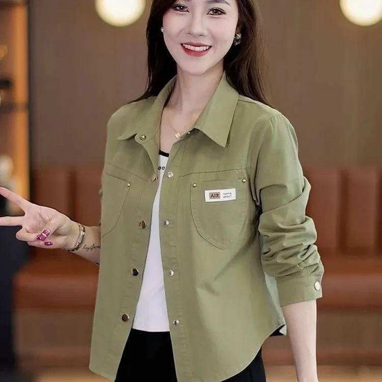 Casual Loose Women's Short Shirt Jacket Spring Autumn Fashionable Plaid Top Commute Style Long Sleeve  Collar Button Closure