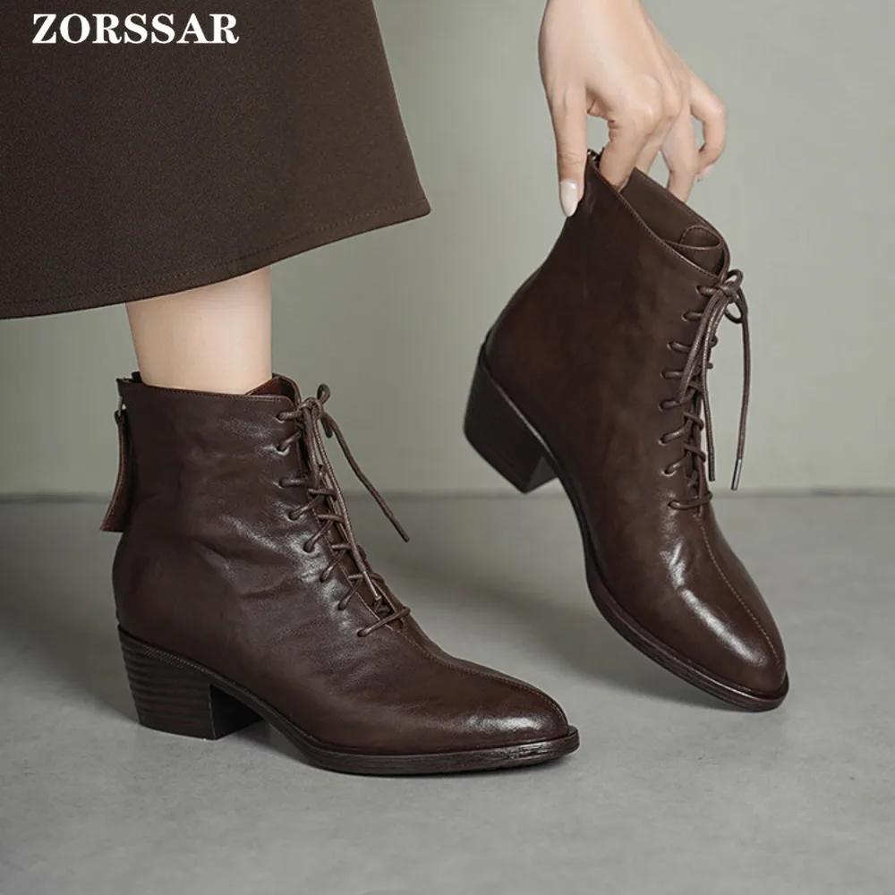 

Зимние короткие плюшевые женские ботильоны, модные короткие ботильоны с острым носком, женские элегантные кожаные ботильоны на среднем каблуке со шнуровкой