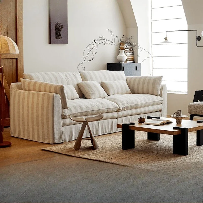 Wabi Sand Wind Hug Sofa Small Apartment Fabric Medium Antique Straight Row Cotton and Linen Sofa