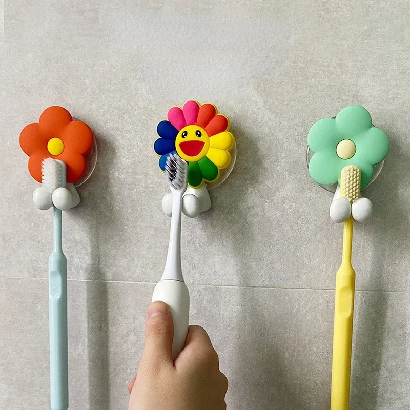 Creative Flower Cartoon Children's Toothbrush Holder Punch-free  Wall-mounted Toothbrush Hanger Electric Toothbrush Shelf