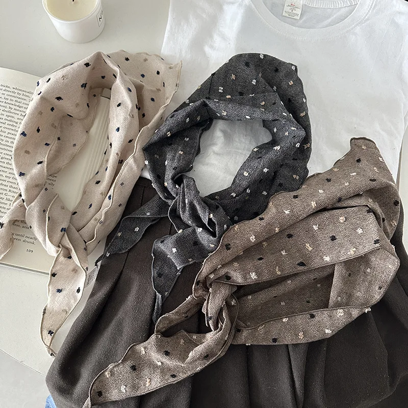 

Dotty artistic triangular scarf women's Japanese and Korean style breathable neck warmer small scarf retro neckerchief petite