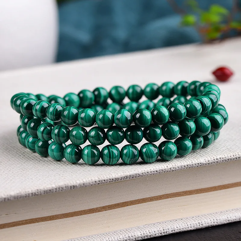Natural Malachite Bracelet Cat's Eye Lasagna Pattern Malachite Single Triple Circle Hand String Men and Women's Crystal Jewelry