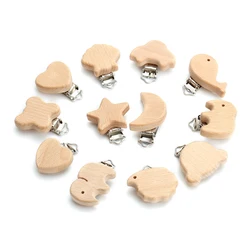 5Pcs Wooden Pacifier Clip Beech Wooden Animal Natural Dummy Clip DIY Baby Pacifier Chain Teether Toys Accessories BPA Free