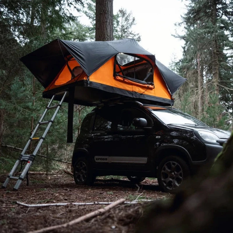 Aluminum Automatic Folding Side Awning Tent for Outdoor Camping Car Roof Top Tent with Cotton Fabric and Fiberglass Hard Shell
