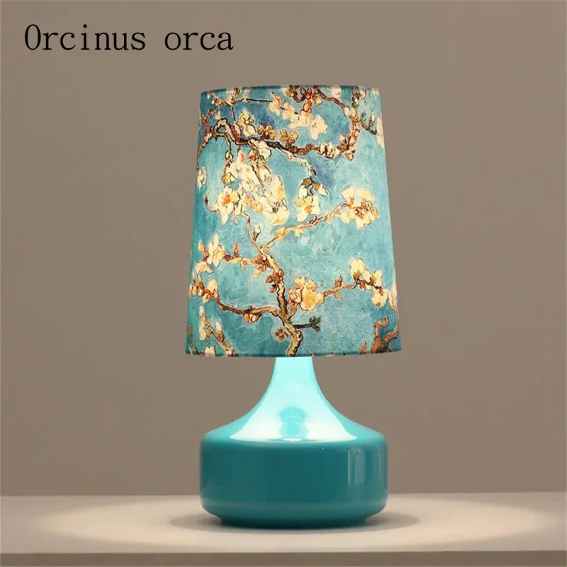 Nordic brief printed desk lamp bedroom pastoral personality creative decoration transparent glass table lamp