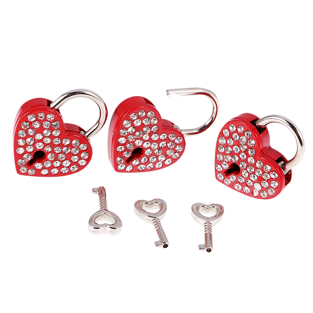 3pcs Keyed Diamond Padlock for Travel Luggage Locker Trinket Box