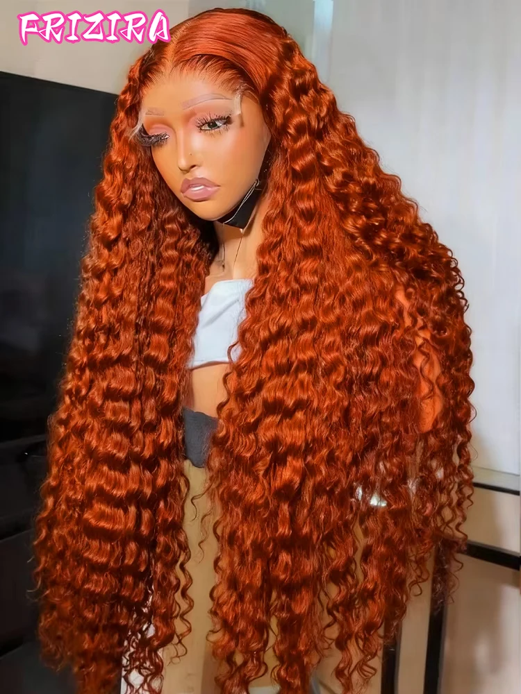250% الكثافة 30 36 بوصة الزنجبيل البرتقالي شعر بشري مجعد باروكة 350 الملونة موجة عميقة 13x4 13x6 HD الدانتيل أمامي باروكة من شعر طبيعي