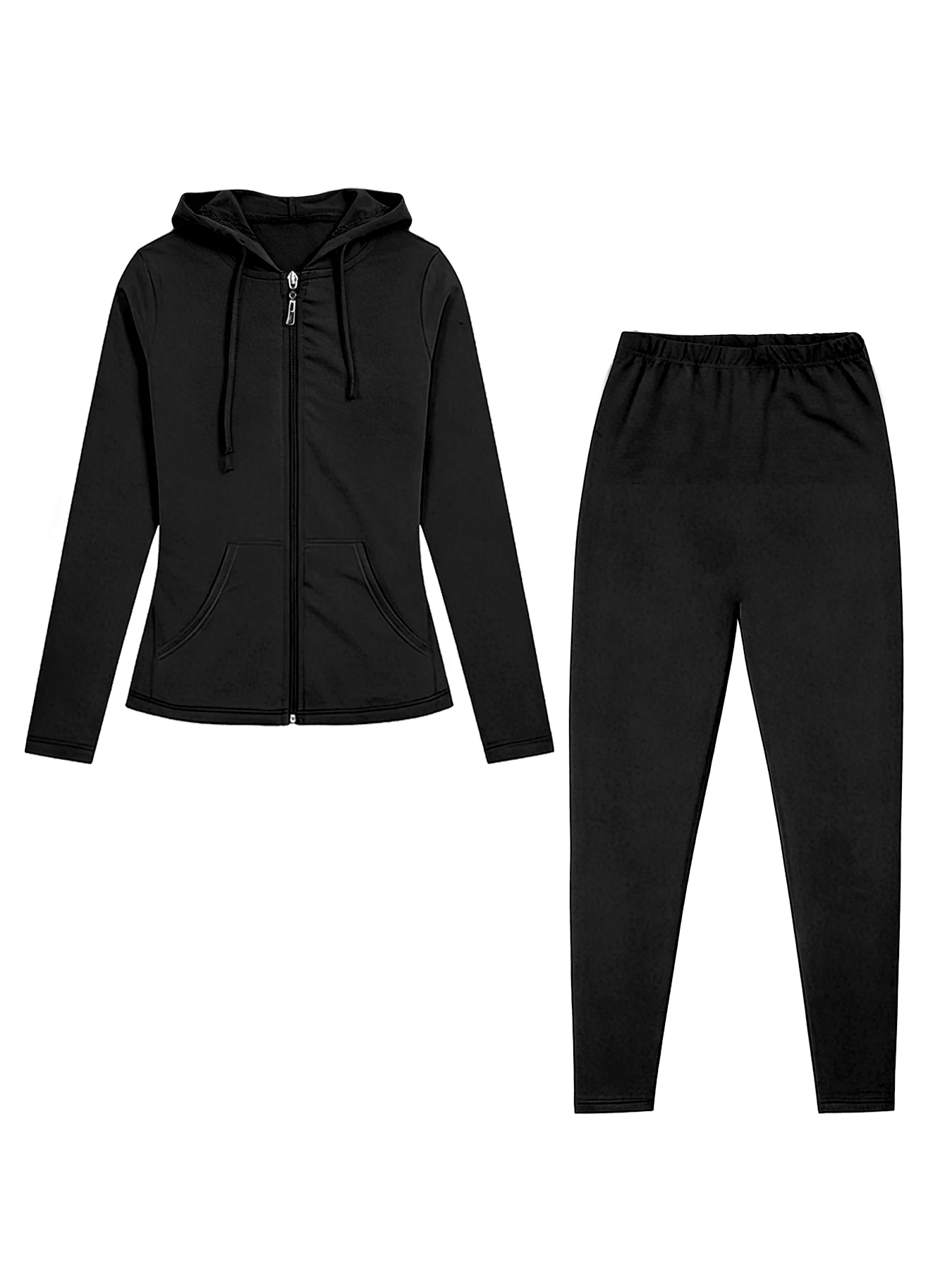 Plus Size Women Zip Up Hooded Sports Outfit