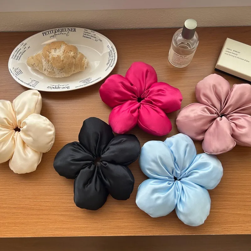 Novas Faixas de Cabelo Elásticas Florais Coreanas de Esponja, Tamanho Grande, Laços de Cabelo com Flores Doces, Presilhas Femininas, Acessórios de Cab