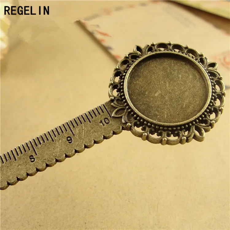 REGELIN Antique Vintage Metal Ruler Bookmark Cabochon Base Bookmark Setting 5pcs/lot for 20mm Cabochon Cameo DIY Bookmarks