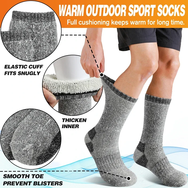 1Pairs Winter Men's Super Thick Socks Cold-resistant Warm Snow Boots Socks Mid-tube Hiking Socks Cold Weather Wear