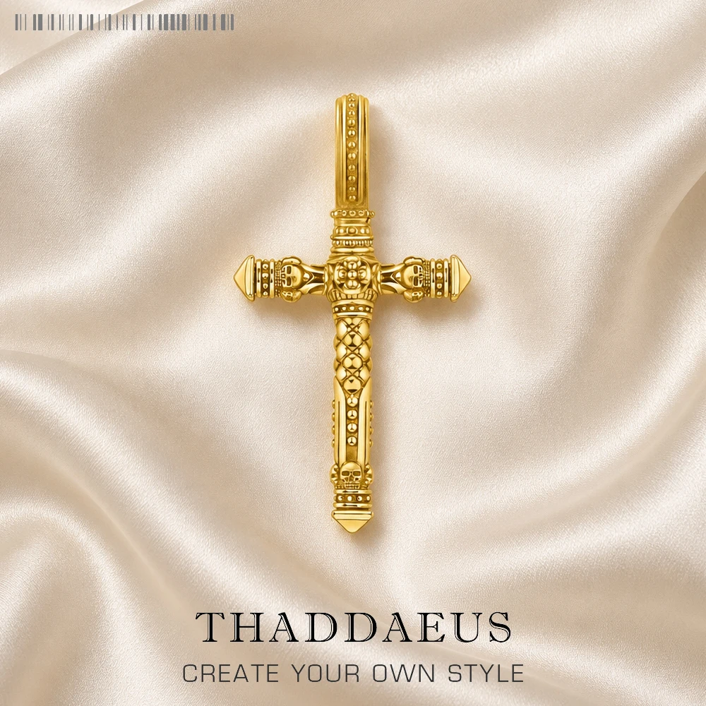 Pendant Golden Skull Cross Brand New Fine Jewelry 925 Sterling Silver Accessories Vintage Gift For Women Men