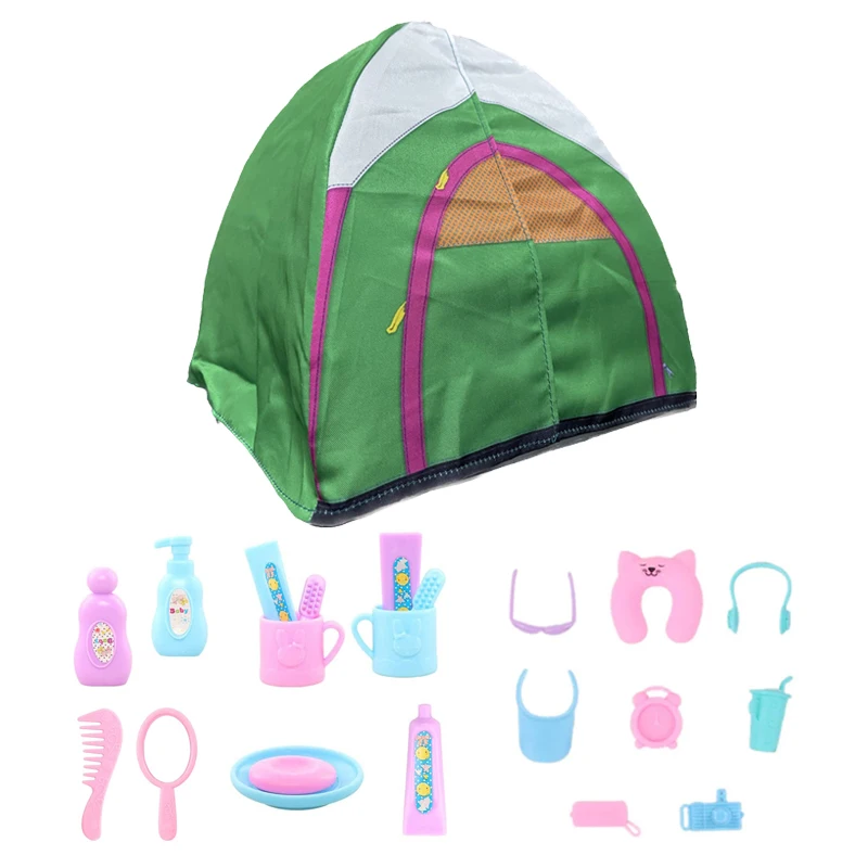 Doll Camper Set Camping Set Clothes and Accessories 22 Pack Camping Tent Playset Doll Travel Washing Set for 11.5 Inch Girl Doll