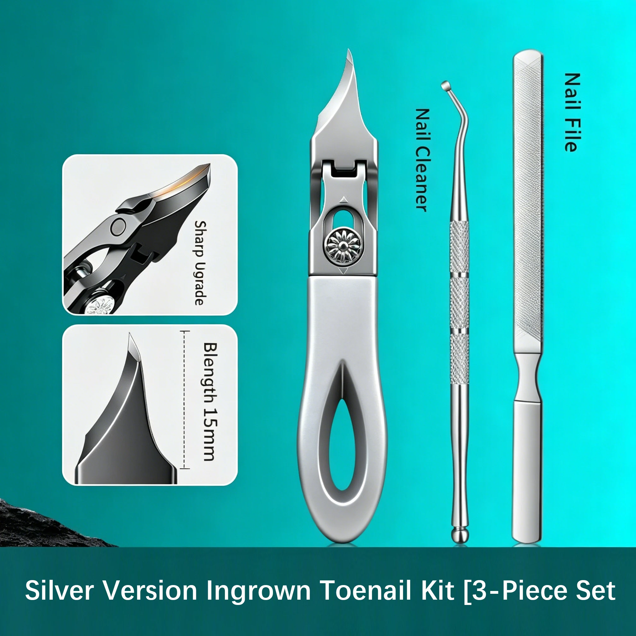 Ingrown Toenail Tool Set, Stainless Steel Sharp Precision Tools, for Thick & Ingrown Nail Trimming, Black Pedicure Care Kit