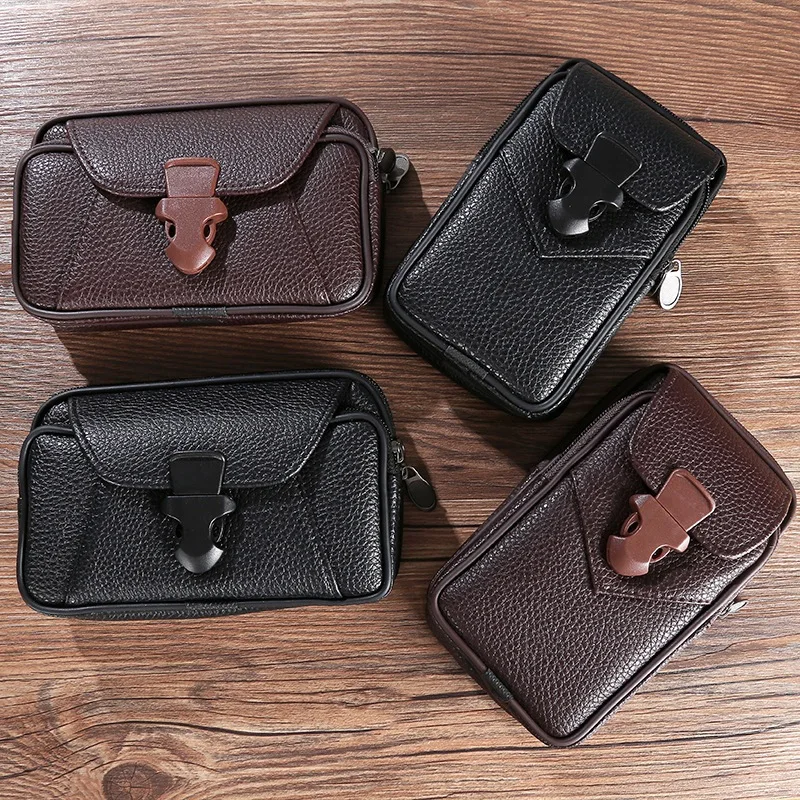

pu leather men wear a belt for mobile phone storage and hang two layers of work change storage bags around their waists